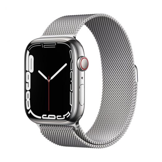Смарт-годинник Apple Watch Series 7 GPS + Cellular, 45mm Silver Stainless Steel Case with Milanese Loop Silver (MKJW3, MKJE3)
