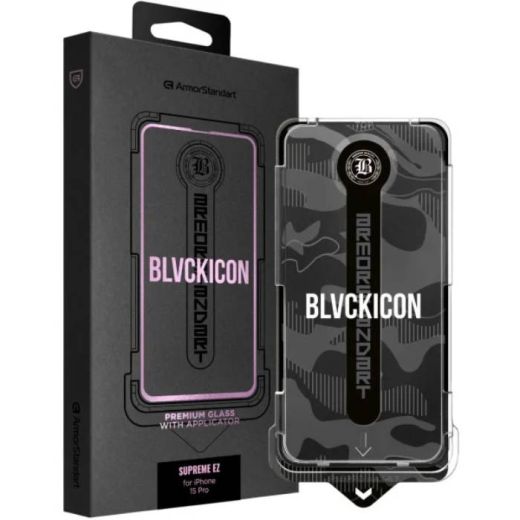 Защитное стекло с аппликатором ArmorStandart Black Icon Supreme EZ для iPhone 15 Pro (ARM79262)