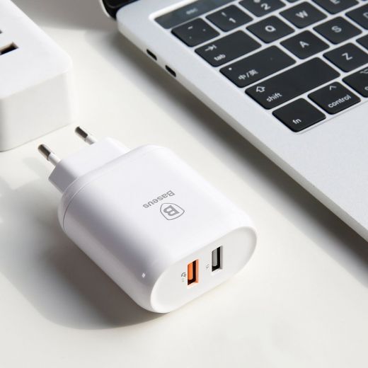 Зарядний пристрій Baseus Bojure Series Dual-USB Quick Charge Charger для EU 23W White (CCALL-AG02)
