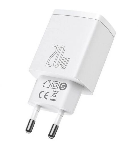 Сетевая быстрая зарядка Baseus Compact Quick Charger 20W QC+ PD White (1Type-C + 1USB) (CCXJ-B02)