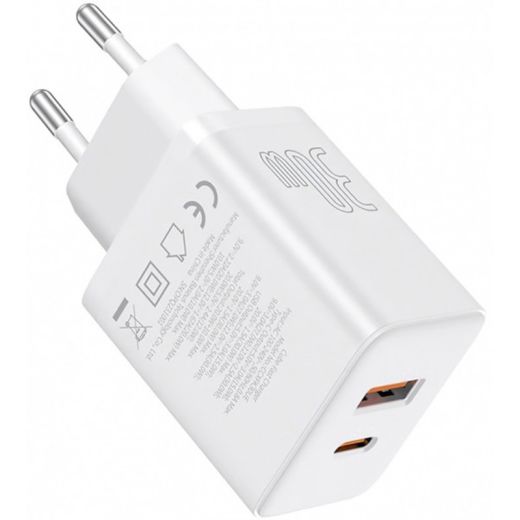 Быстрая зарядка Baseus Cube Fast Charger Type-C + USB 30W Moon White (P10111404213-00)