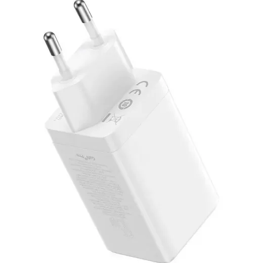 Швидка зарядка Baseus GaN5 Pro Fast Charger 2C+U 65W White with Cable  Type-C to Type-C (CCGP120202)