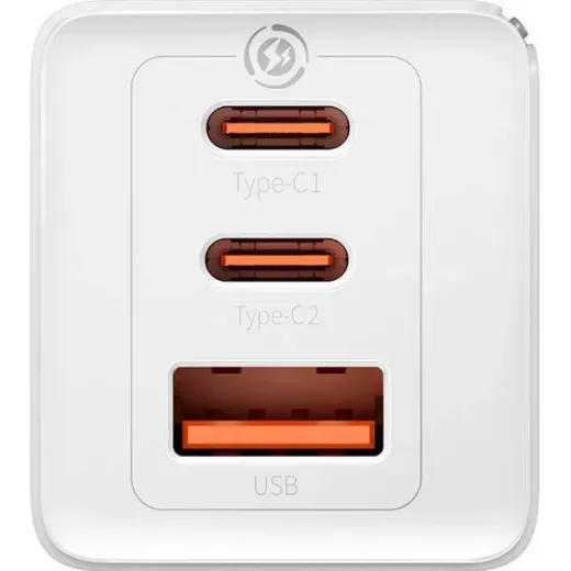 Швидка зарядка Baseus GaN5 Pro Fast Charger 2C+U 65W White with Cable  Type-C to Type-C (CCGP120202)