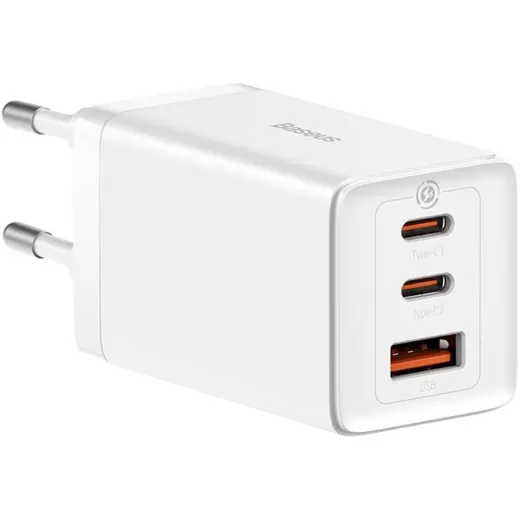 Швидка зарядка Baseus GaN5 Pro Fast Charger 2C+U 65W White with Cable  Type-C to Type-C (CCGP120202)