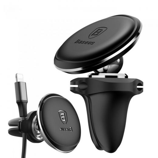 Тримач Baseus Magnetic Air Vent Car Mount Holder with cable clip Black (SUGX-A01)