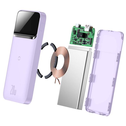 Внешний аккумулятор Baseus Magnetic Wireless 20W 10000 mAh Purple (PPCX010005)