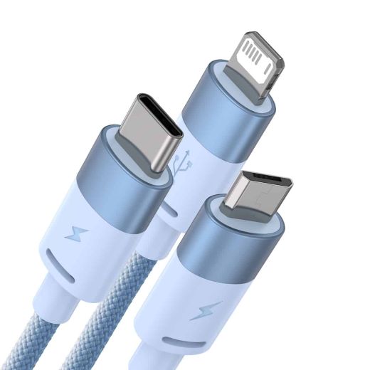 Кабель Baseus StarSpeed 3 в 1 USB-A to Micro+Lightning+Type-C 3.5A Blue 1.2 метра (CAXS000017)