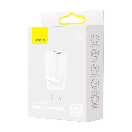 Сетевое зарядное устройство Baseus Super Si Pro Quick Charger Type-C+USB 30W White (CCSUPP-E02)