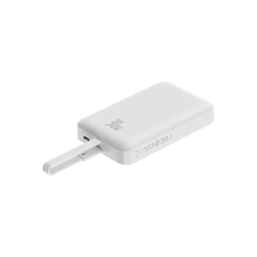 Повербанк з кабелем USB-C Baseus Magnetic Power Bank 30W 10000mAh With Built-in USB-C Cable White (P1002210B223-00)