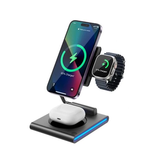 Беспроводная зарядка WIWU [Wi-W023] Geek Foldable Magnetic Charging Station 3 в 1 Series Black