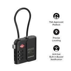 Розумний замок для багажу Momax PinLock Find My Locator with TSA Padlock Black