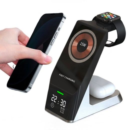 Бездротова зарядка з будильником CasePro 6 в 1 Alarm Clock для iPhone | Apple Watch | AirPods
