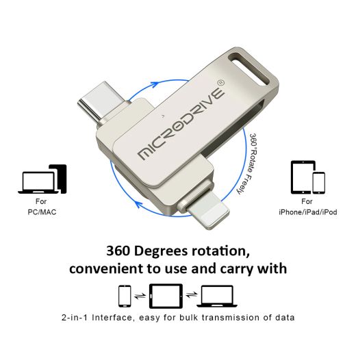 Флешка CasePro Dual Flash Stick 2-in-1 USB-C Lightning 128GB Silver