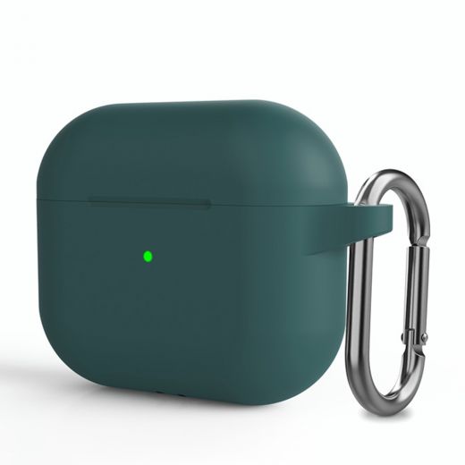 Силиконовый чехол с карабином CasePro Protective Silicone Case Dark Green для AirPods 3