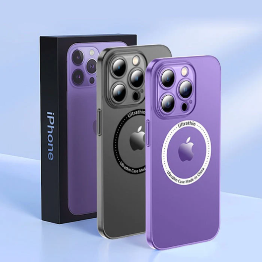Ультратонкий чехол CasePro Ultra Thin MagSafe с защитой камеры Purple для iPhone 14