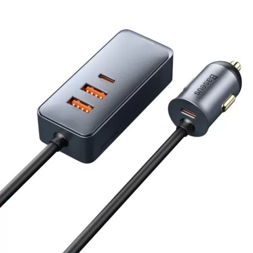 Автомобильное зарядное устройство Baseus Share Together PPS multi-port Fast charging with extension cord 120W 2U+2C Gray (CCBT-A0G)