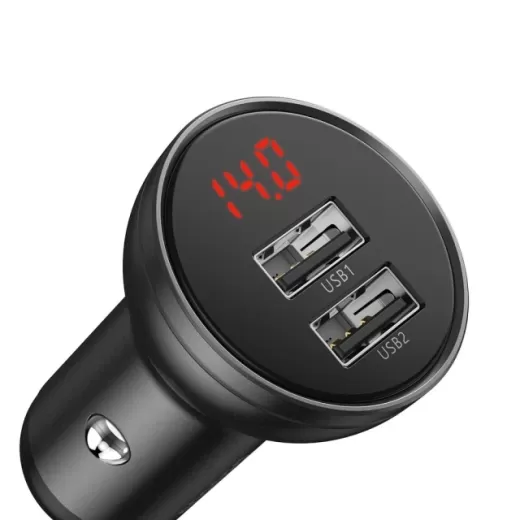 Автомобильное зарядное устройство Baseus Digital Display Dual USB 4.8A Car Charger 24W Grey (CCBX-0G)
