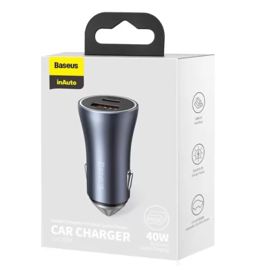 Автомобильное зарядное устройство Baseus Golden Contactor Pro Dual Quick Charger Car Charger U+C 40W Dark Gray (CCJD-0G)