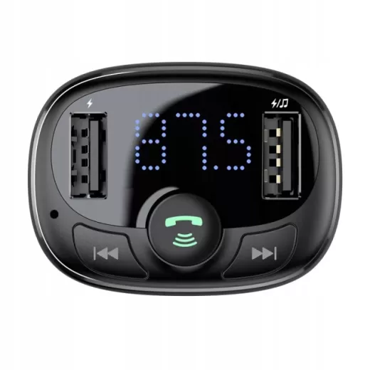 Автомобильное зарядное устройство с FM-модулятором Baseus T typed Bluetooth MP3 charger with car holder (Standard edition) Black (CCTM-01)