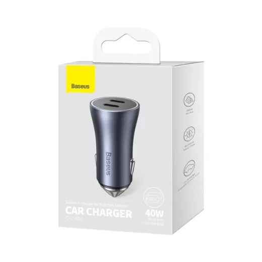 Автомобільний зарядний пристрій Baseus Golden Contactor Pro Dual Fast Charger Car Charger C+C 40W Dark Gray (CGJP000013)