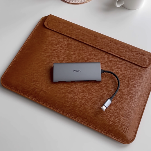 Чехол из натуральной кожи WIWU Skin Pro Geniunie Leather Sleeve Series Brown для MacBook Pro 14" (2021 | 2022 | 2023  M1 | M2 | M3)