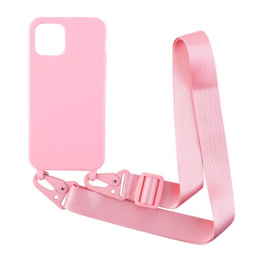 Чехол CasePro Crossbody Pink с длинным цветным ремешком для iPhone 13 Pro