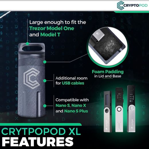 Металический чехол-капсула CryptoPod XL Black для защиты Ledger Nano (S | X | S Plus) | Trezor (One | T)