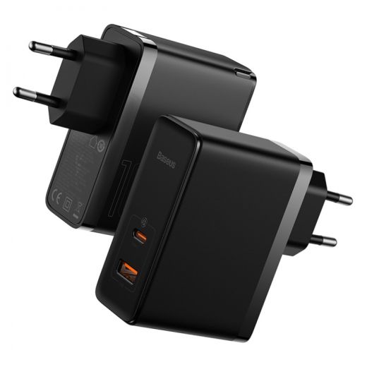 Мережевий зарядний пристрій Baseus GaN5 Pro 2 порта, USB + Type-C 100W Black + кабель Baseus Mini White Cable Type-C to Type-C 100W(20V/5A) 1m Black(CCGP090201)
