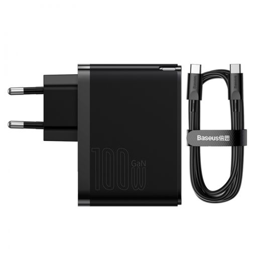 Сетевое зарядное устройство Baseus GaN5 Pro 2 порта, USB + Type-C 100W Black + кабель Baseus Mini White Cable Type-C to Type-C 100W(20V/5A) 1m Black(CCGP090201)