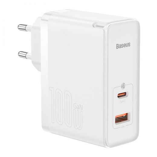 Сетевое зарядное устройство Baseus GaN5 Pro 2 порта, USB + Type-C 100W White + кабель Baseus Mini White Cable Type-C to Type-C 100W(20V/5A) 1m White (CCGP090202)