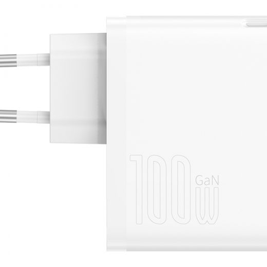 Мережевий зарядний пристрій Baseus GaN5 Pro 2 порта, USB + Type-C 100W White + кабель Baseus Mini White Cable Type-C to Type-C 100W(20V/5A) 1m White (CCGP090202)