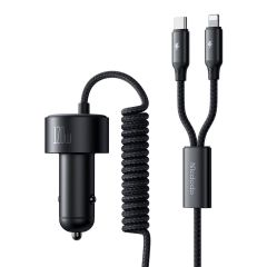 Автомобільна зарядка з кабелем Mcdodo [CC-0370] PD+PPS+QC Quick Car Charger 3A 120W with LED Spring Cable USB-C+Lightning Black