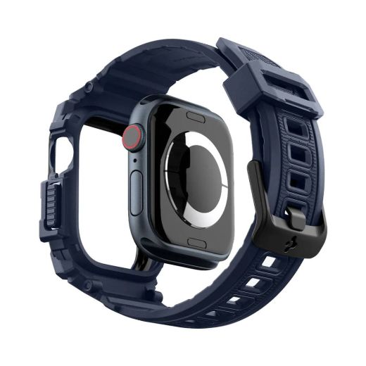 Противоударный чехол с ремешком Spigen Rugged Armor Pro Navy Blue для Apple Watch Series 10 (2024) 46мм (ACS08606)