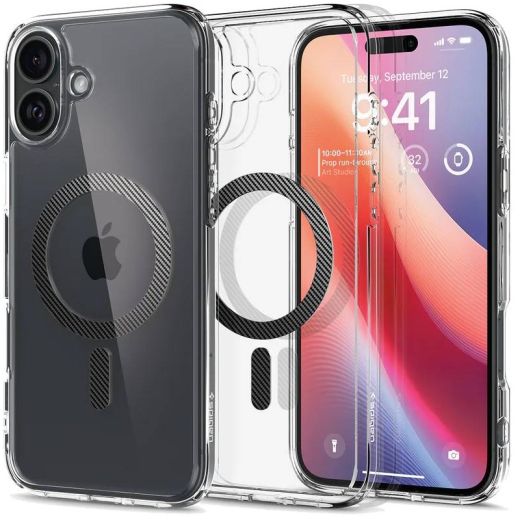 Прозрачный чехол Spigen Ultra Hybrid MagSafe Carbon Fiber для iPhone 16 (ACS08207)
