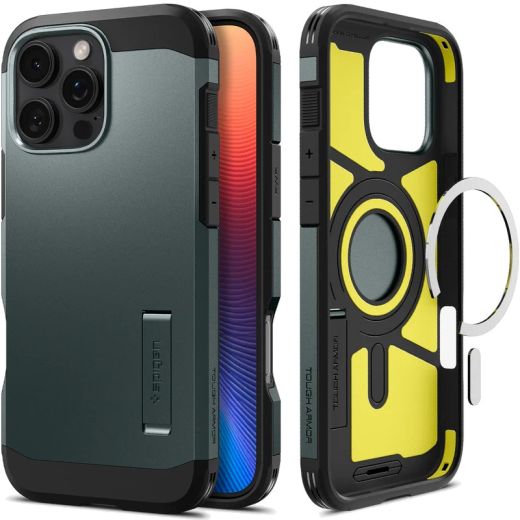 Противоударный чехол Spigen Tough Armor AI MagSafe Abyss Green для iPhone 16 Pro (ACS08148)
