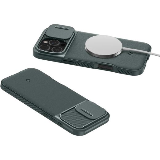 Чехол с защитой камеры Spigen Optik Armor MagSafe Abyss Green для iPhone 16 Pro Max (ACS08016)