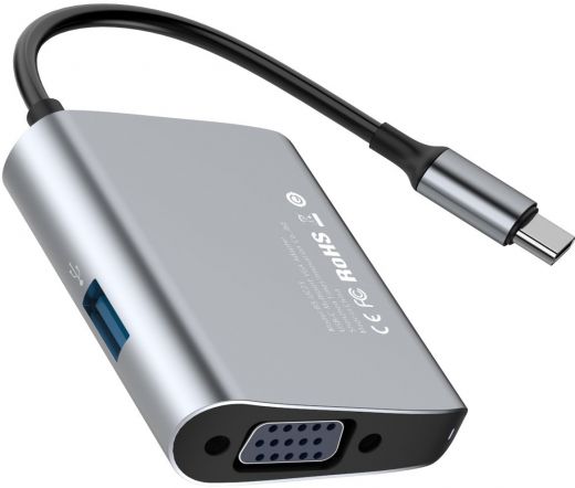 Адаптер Baseus Enjoyment series Type-C to VGA+ USB 3.0 HUB Adapter Gray