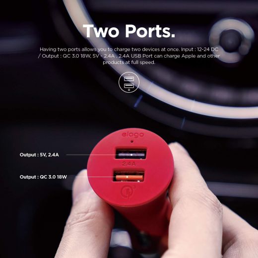 Автомобільний зарядний пристрій Elago C7+ Dual Red