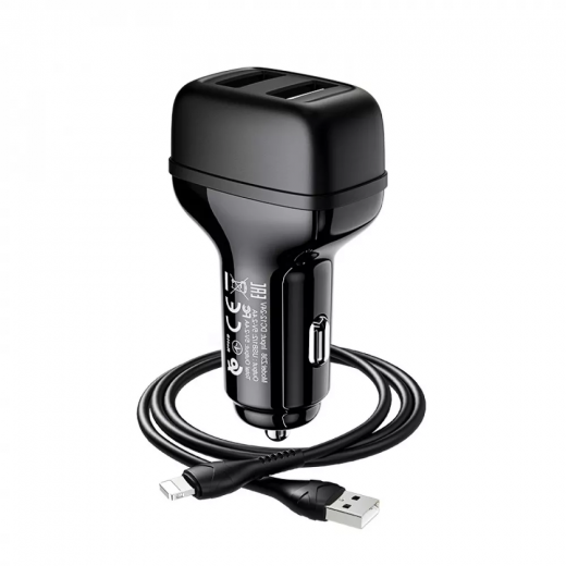 Автомобильное зарядное устройство Hoco Z36 Leader + Cable (Lightning) 2.4A 2USB Black