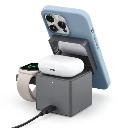 Беспроводная зарядка Anker 3 в 1 Cube Qi2 Gray (Y1812HA1)