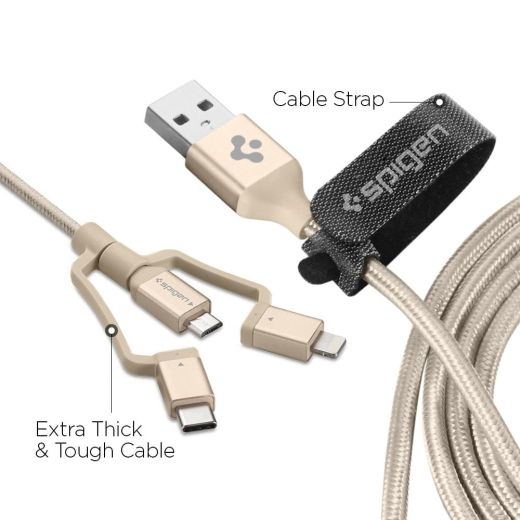 Кабель Spigen DuraSync™ 3 в 1 Charger Cable 1.5 метра Gold (000CB23018)