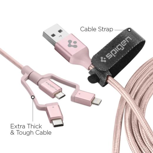 Кабель Spigen DuraSync™ 3 в 1 Charger Cable 1.5 метра Rose Gold (000CB23019)