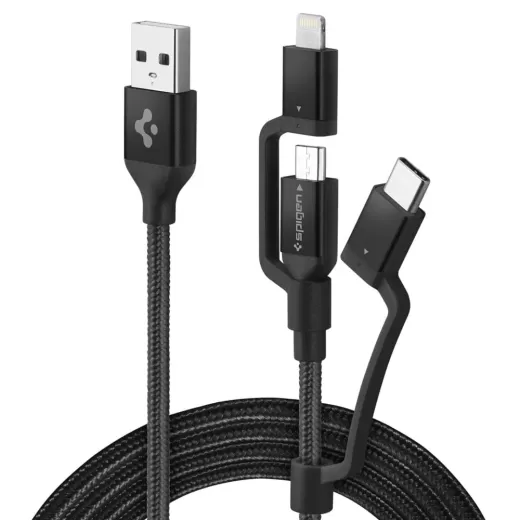 Кабель Spigen DuraSync™ 3 в 1 Charger Cable 1.5 метра Black (000CB22774)