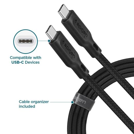 Кабель Spigen DuraSync™ USB-C to USB-C 2.0 Cable Black (000CA25702)