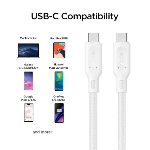 Кабель Spigen DuraSync™ USB-C to USB-C 2.0 Cable White (000CA25703)