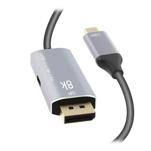 Кабель-переходник для монитора CasePro USB Type-C to DisplayPort 1.4 8K 60Hz with USB-C PD 1м