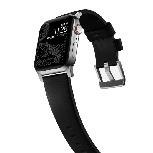 Шкіряний ремінець Nomad Modern Slim Band Black Leather / Silver Hardware для Apple Watch 41mm | 40mm