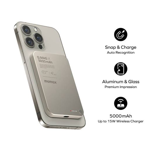 Повербанк Momax Q.Mag X Magnetic Wireless Power Bank 5000mAh Gen 2 Sandstone