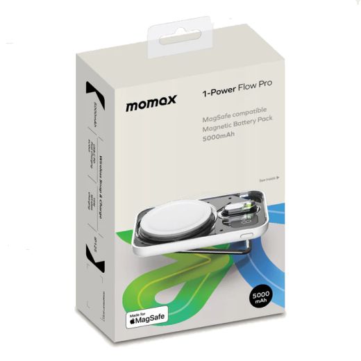 Повербанк с беспроводной зарядкой Momax 1-Power Flow Pro 5000 mAh MagSafe Battery Pack (IP125)