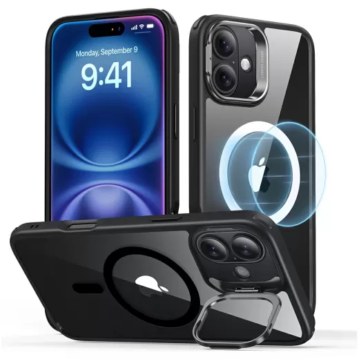 Прозрачный чехол с подставкой ESR Classic Hybrid Case with Stash Stand (HaloLock) Clear Black для iPhone 16 (1A7470202)